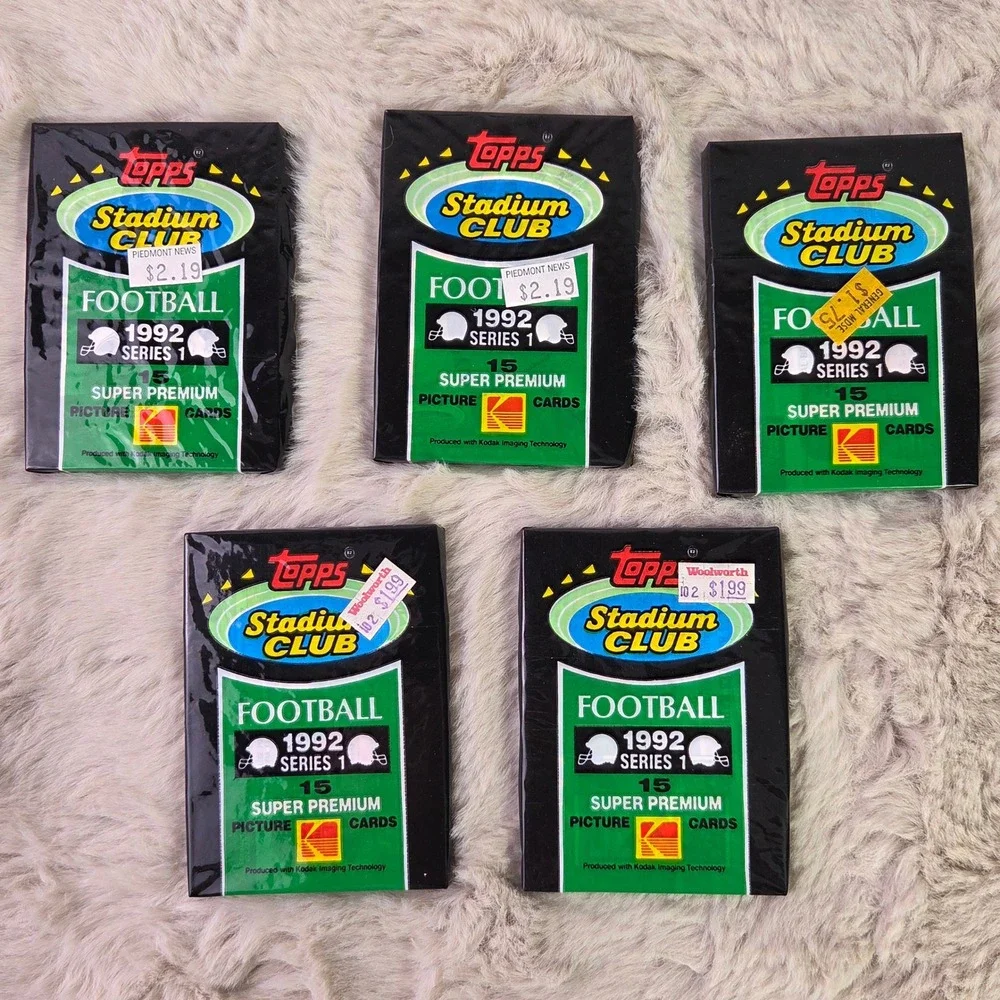 Lot of 5 1992 Topps Stadium Club Football Series 1 Sealed Packs 15 Cards Each